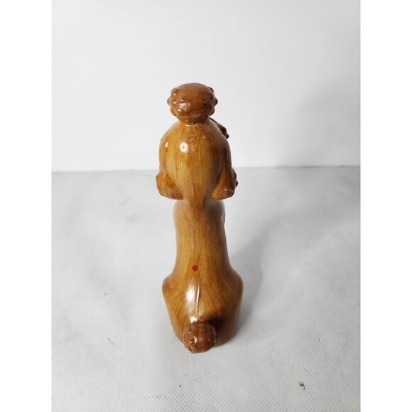 Vintage Hand Carved Wood Poodle Dog Figurine Statue Pink Eyes Mid Century Modern - Picture 7 of 10